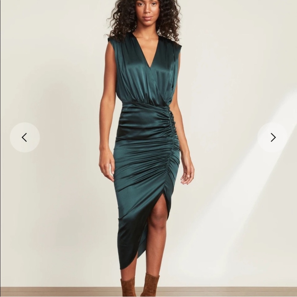 Veronica Beard Casela Silk Rouched Sleeveless Dress in Green Size 6 - Picture 5 of 12
